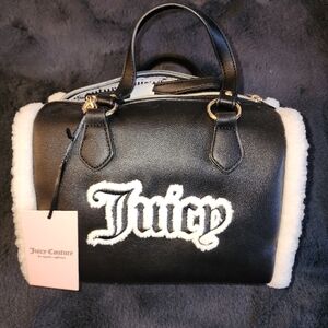 Juicy Couture Black and White Satchel with Gold Hardware